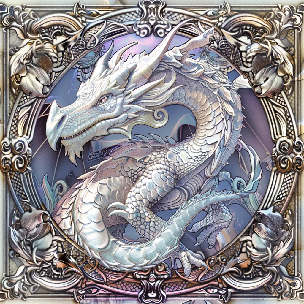  Un dragón majestuoso rodeado de un marco ornamental.