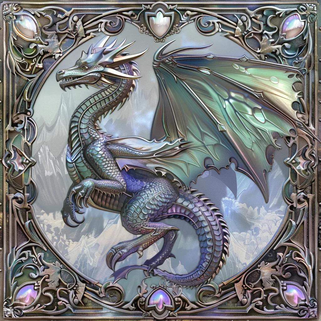 Un dragon artistiquement conçu dans un cadre orné