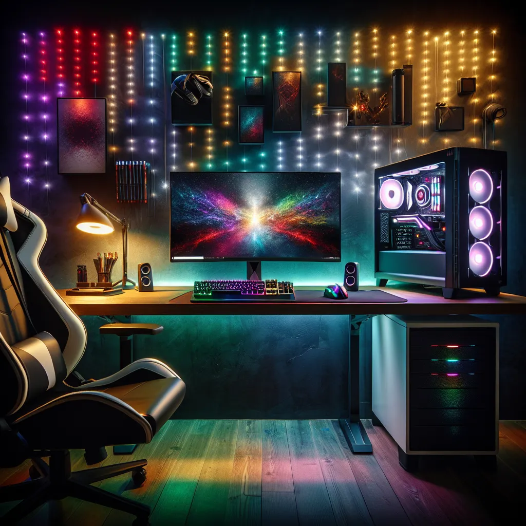 An aesthetically pleasing gaming setup with atmospheric lighting and modern equipment, fantastic for a cool profile picture