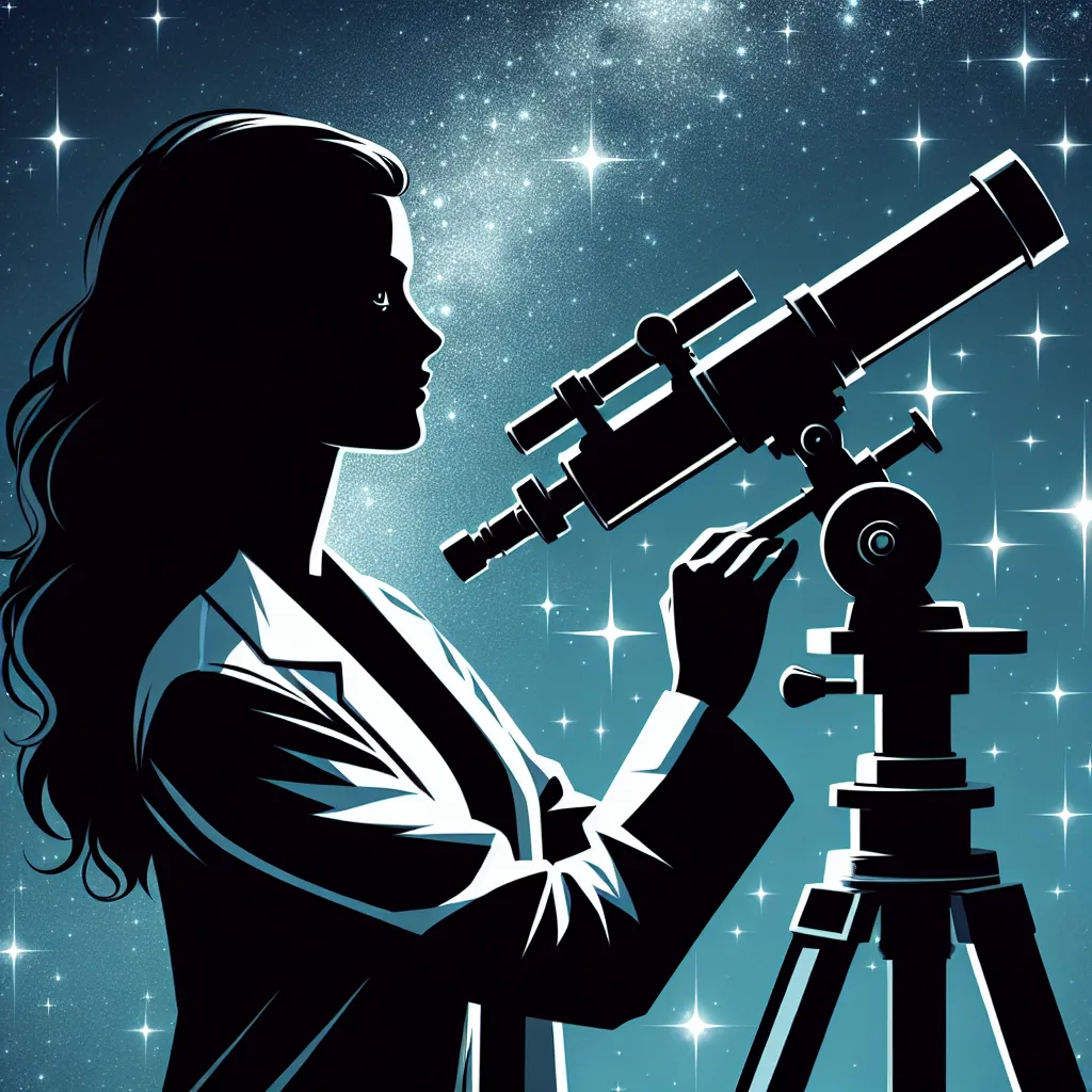 Eine Astronomin, die durch ein Teleskop die Sterne erforscht, symbolisiert Entdeckung und Wissenschaft, perfekt für ein cooles Profilbild