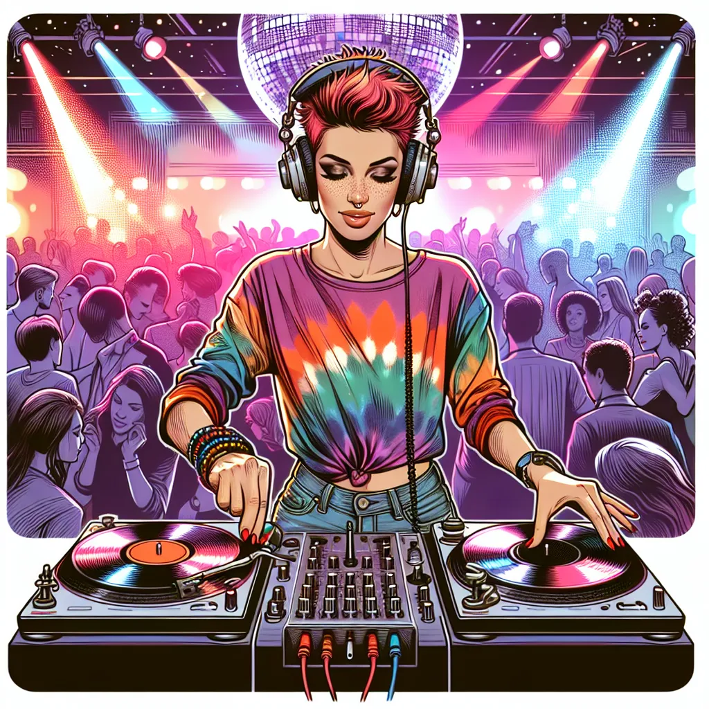 Ein cooler DJ an einem Plattenspieler in einem belebten Nachtclub, ideal für ein cooles Profilbild