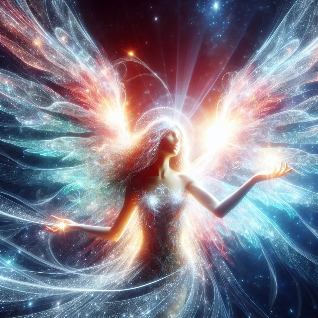 Ein strahlender Engel mit schimmernden Flügeln, umgeben von himmlischem Licht, ideal für ein cooles Profilbild