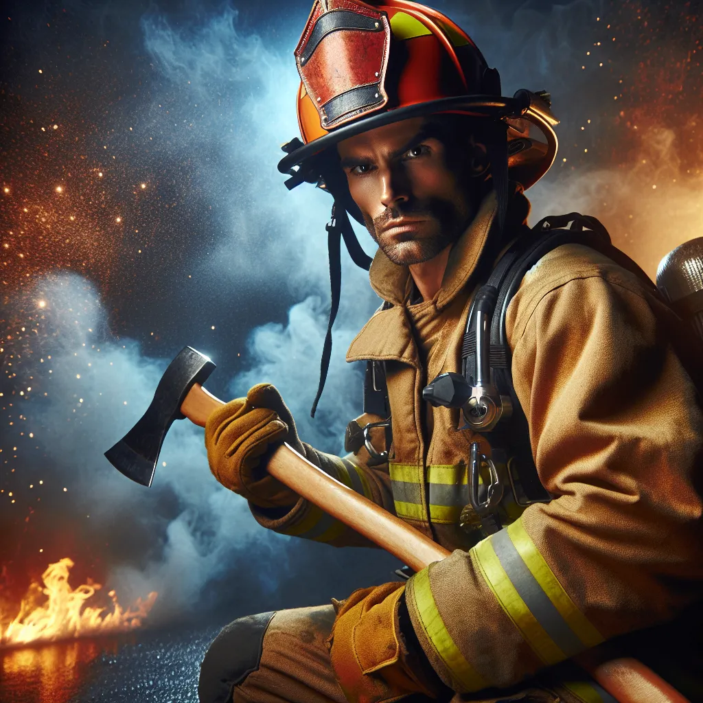 Ein mutiger Feuerwehrmann in Aktion, während er eine Rettungsmission durchführt, perfekt für ein cooles Profilbild