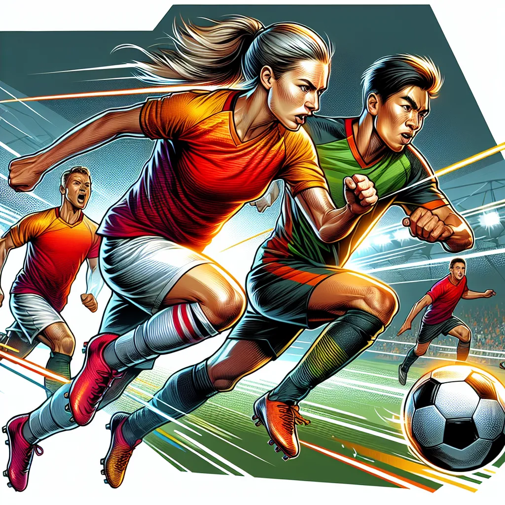 Una ilustración dinámica de un partido de fútbol en acción, con jugadores luchando por el balón, ideal para una foto de perfil genial