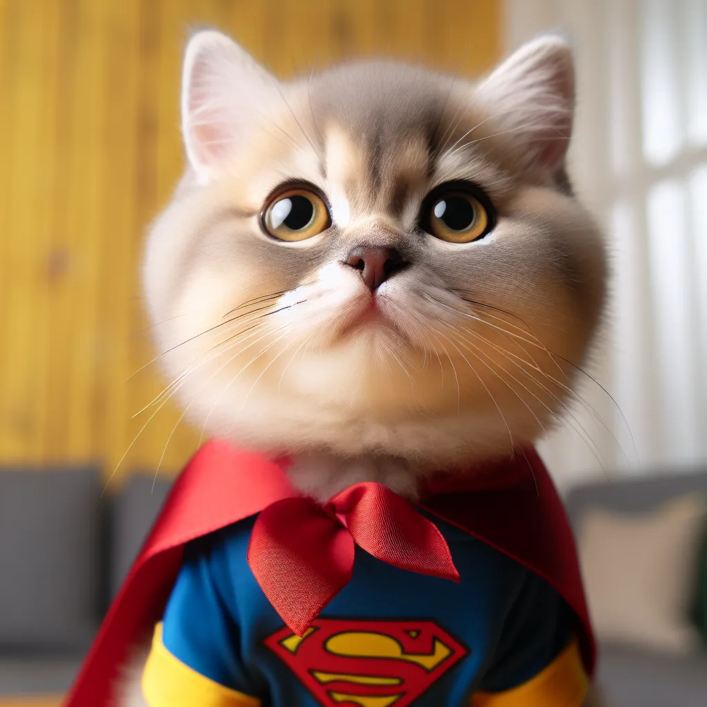 Eine niedliche Katze, die einen Superhelden-Umhang trägt und mutig posiert, großartig für ein cooles Profilbild