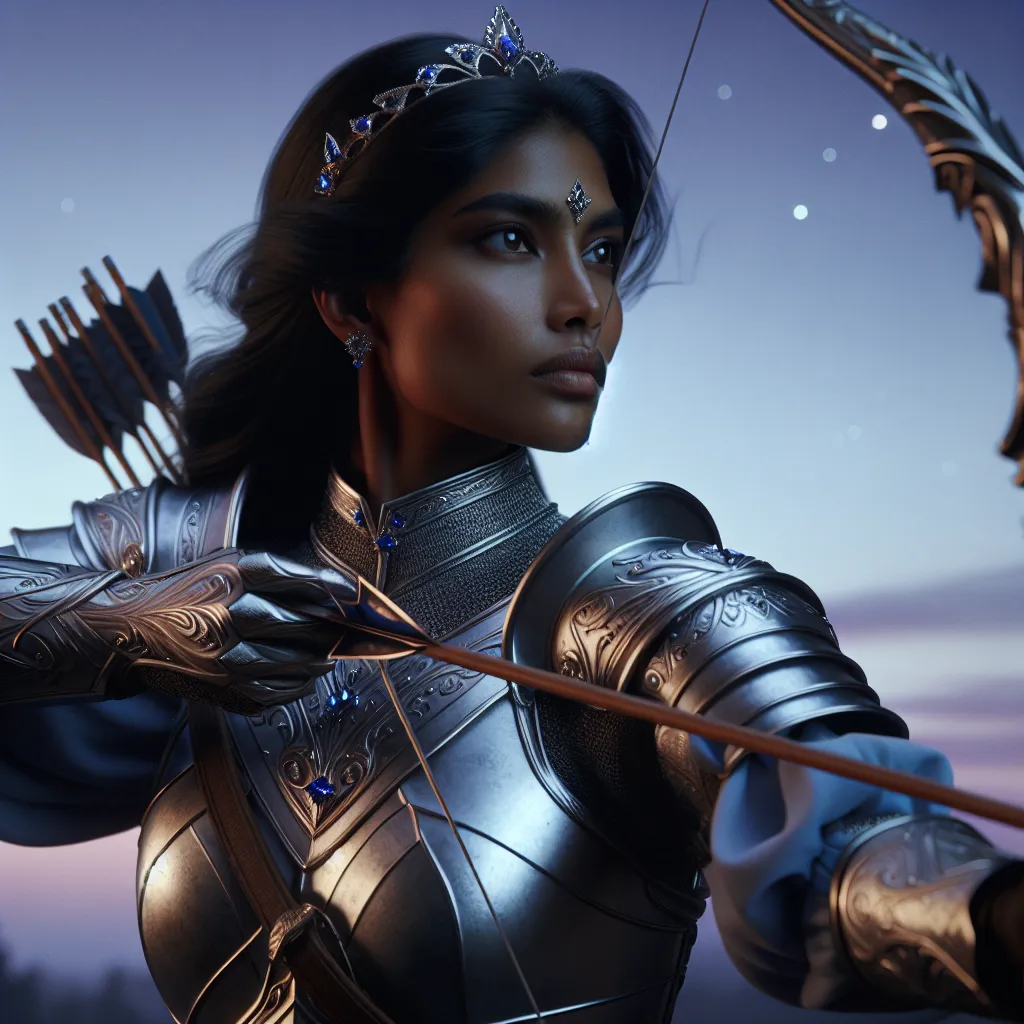 Eine starke Kriegerin, die ihren Bogen mit Entschlossenheit spannt, perfekt für ein cooles Profilbild