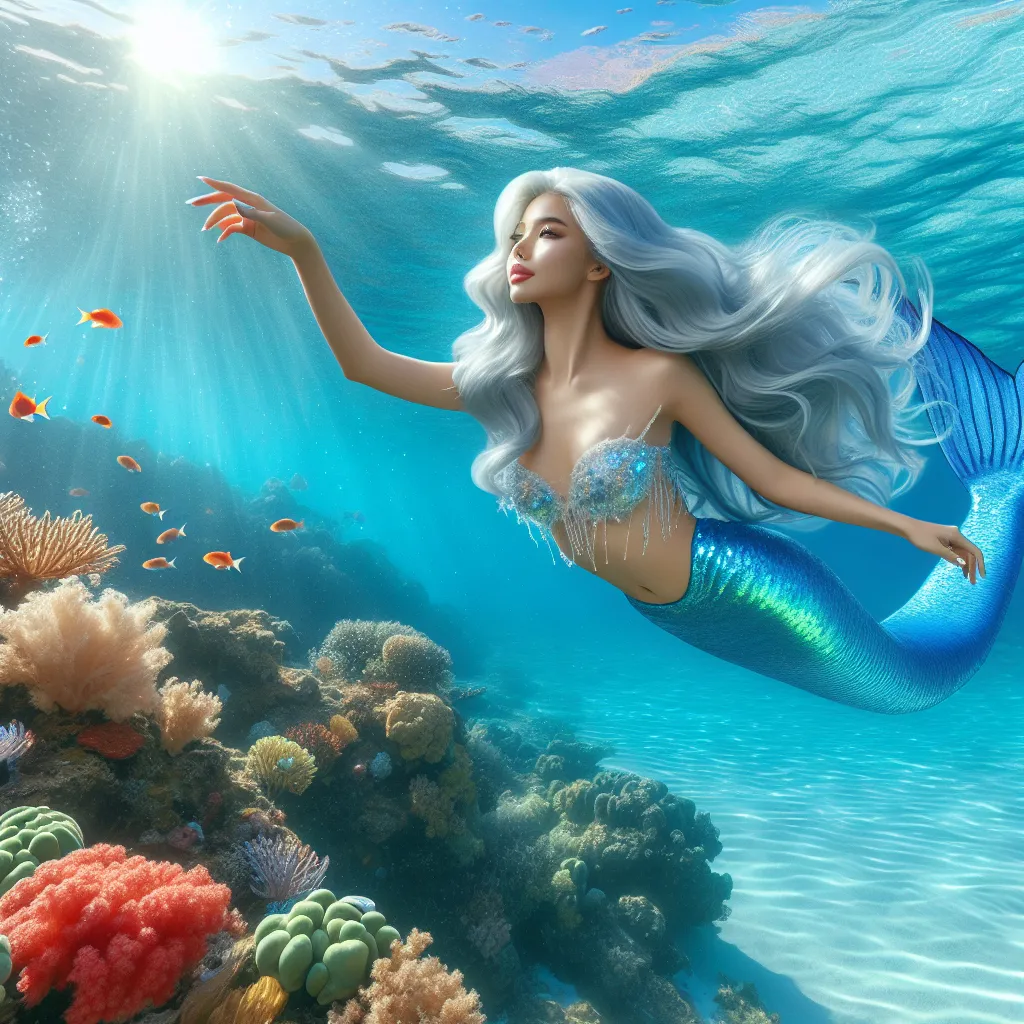 An enchanting mermaid swimming in the crystal-clear ocean, ideal for a cool profile picture
