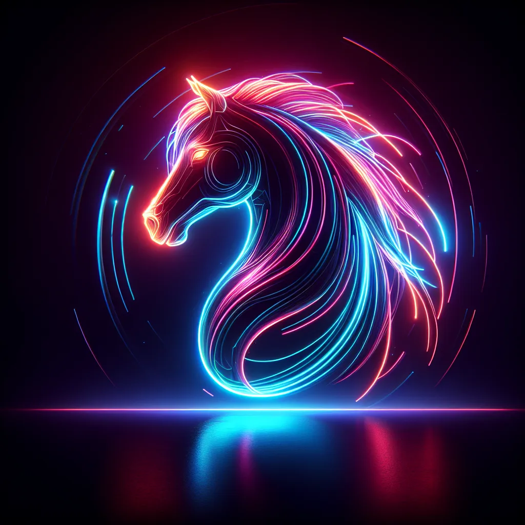 A glowing neon horse in a dark futuristic setting, perfect for a cool profile picture