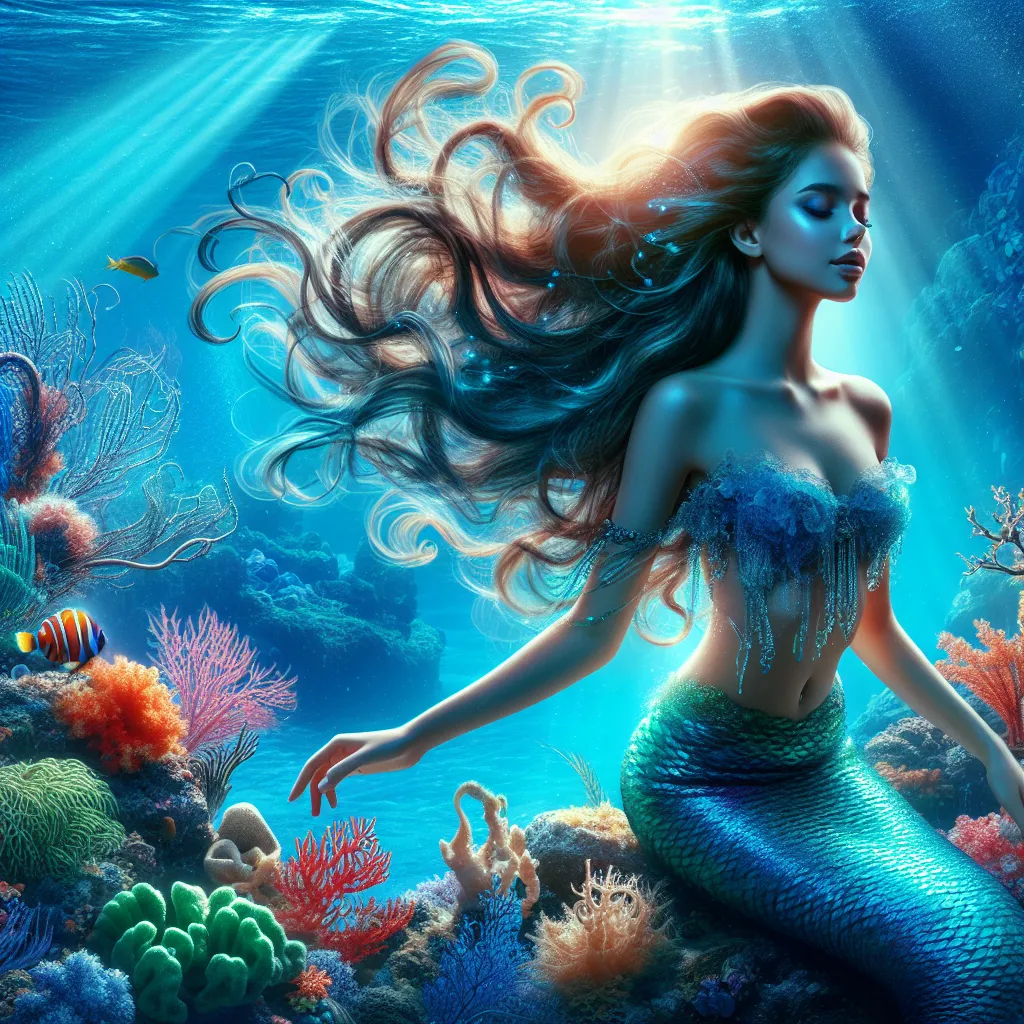 Eine verzauberte Nixe in einer atemberaubenden Unterwasserwelt, ideal für ein cooles Profilbild