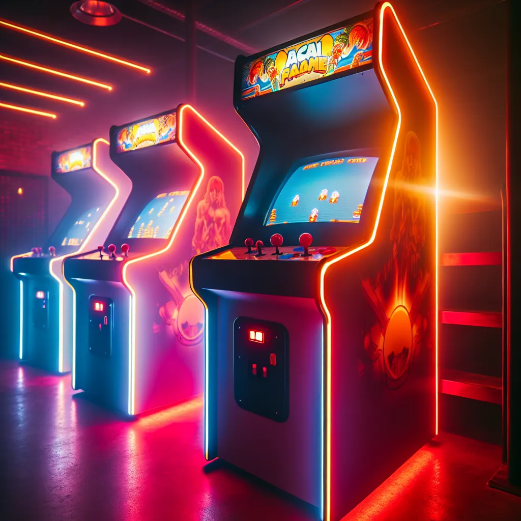 Una máquina arcade retro en acción, brillante e invitadora, genial para una foto de perfil genial