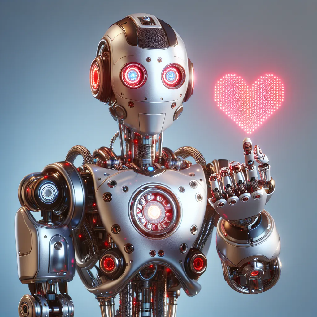 Ein freundlicher Roboter, der ein Herzsymbol zeigt, perfekt für ein cooles Profilbild