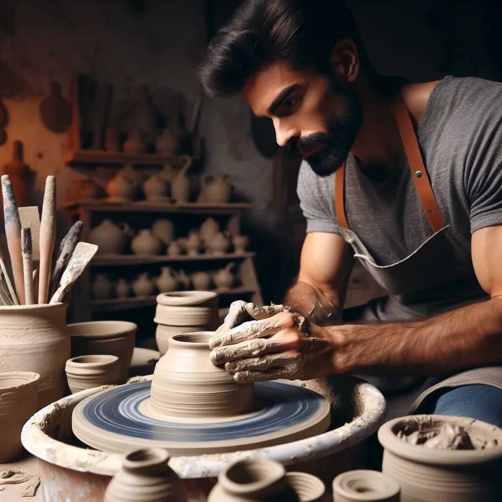 A potter skillfully working at his wheel, ideal for a cool profile picture