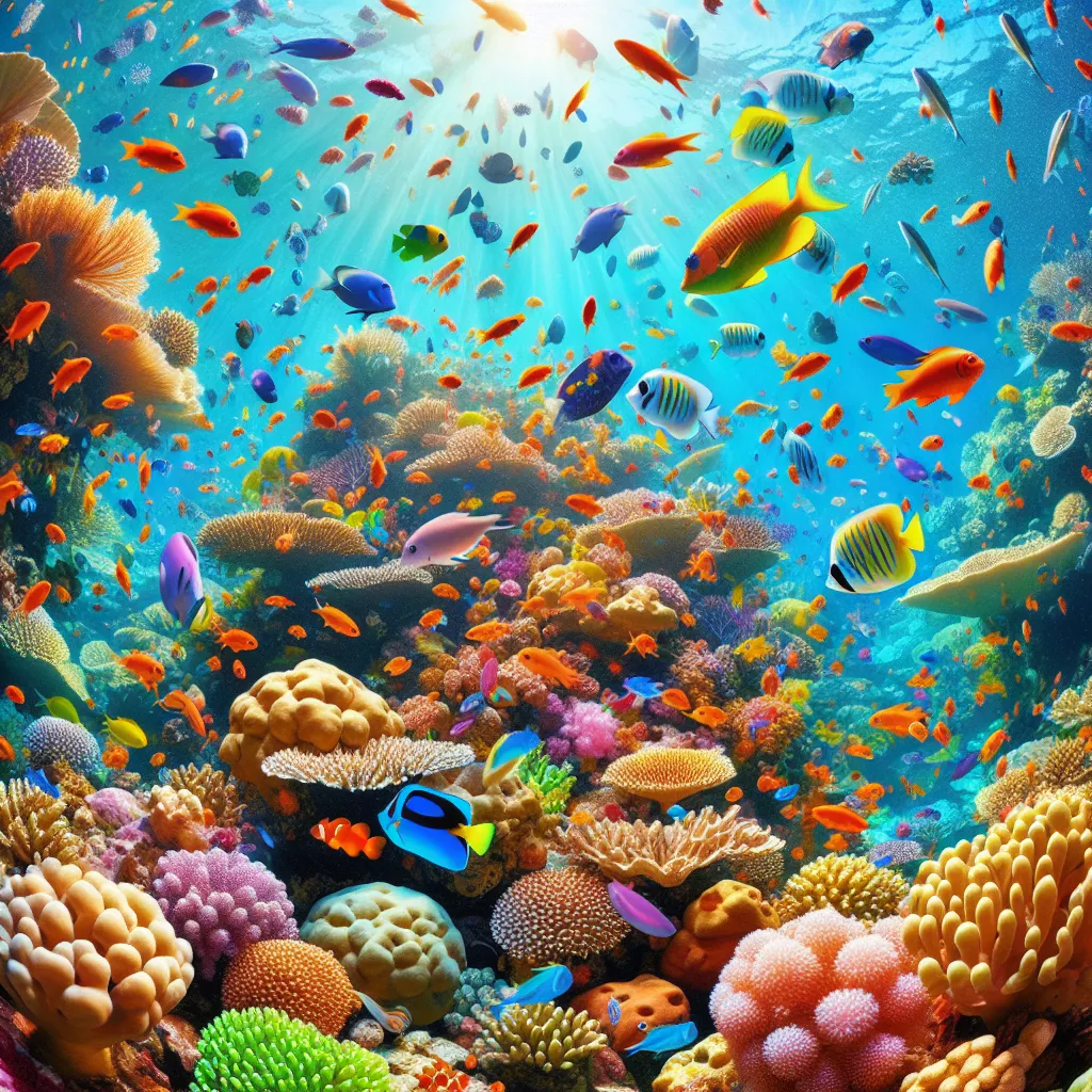 A vibrant underwater world with colorful fish and corals, great for a cool profile picture