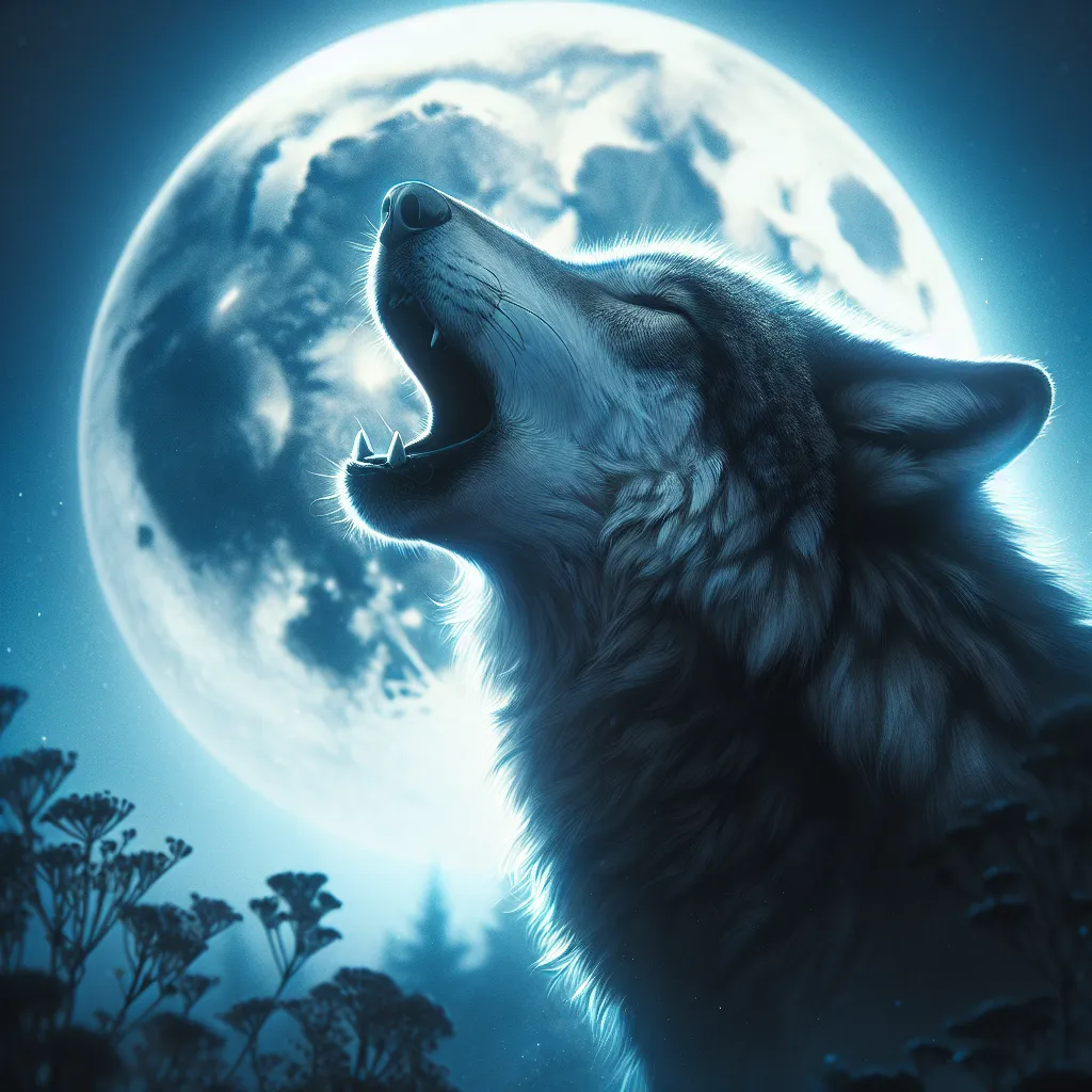 A wild wolf howling under a bright full moon, ideal for a cool profile picture