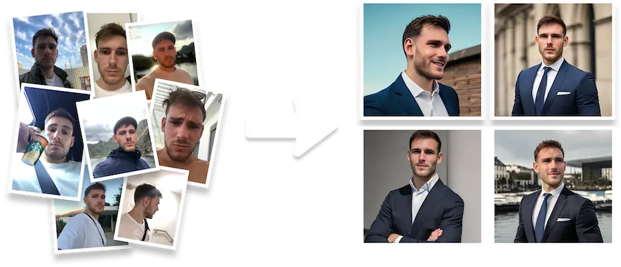 Step 1: Upload pictures of yourselfStep 2: The AI learns to create application photos of you.Step 3: Receive your generated application photos.